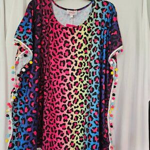 NWT Jess Lea Vacay Mode Pom Po Swimsuit Coverup Dress One Size Fits 0-10 Leopard